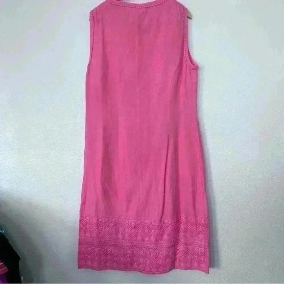 monsoon Linen Dress Shift Dress Salmon Sleeve side slit pockets Size 8 US - Picture 8 of 8